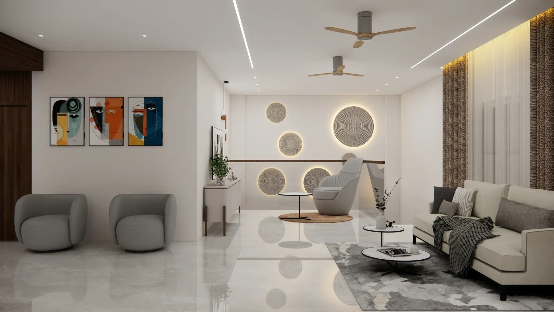 SD Interiors After — Luxury Living Room with False Ceiling and Décor